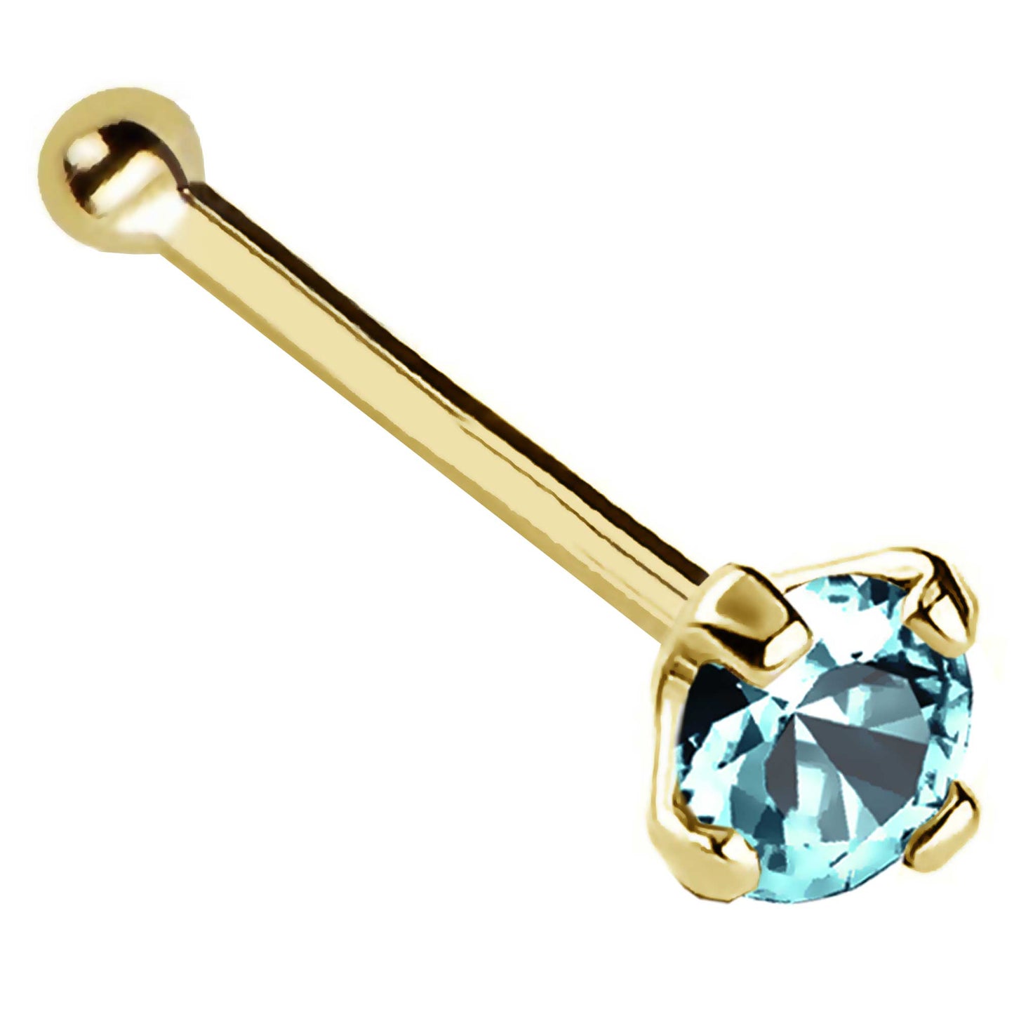 Jewelry Avalanche 22G 14K Gold Ball-end Nose Stud with Blue Topaz Gemstone