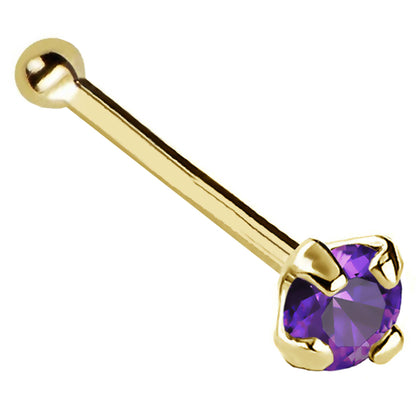 Jewelry Avalanche 22G 14K Gold Ball-end Nose Stud with Amethyst Gemstone