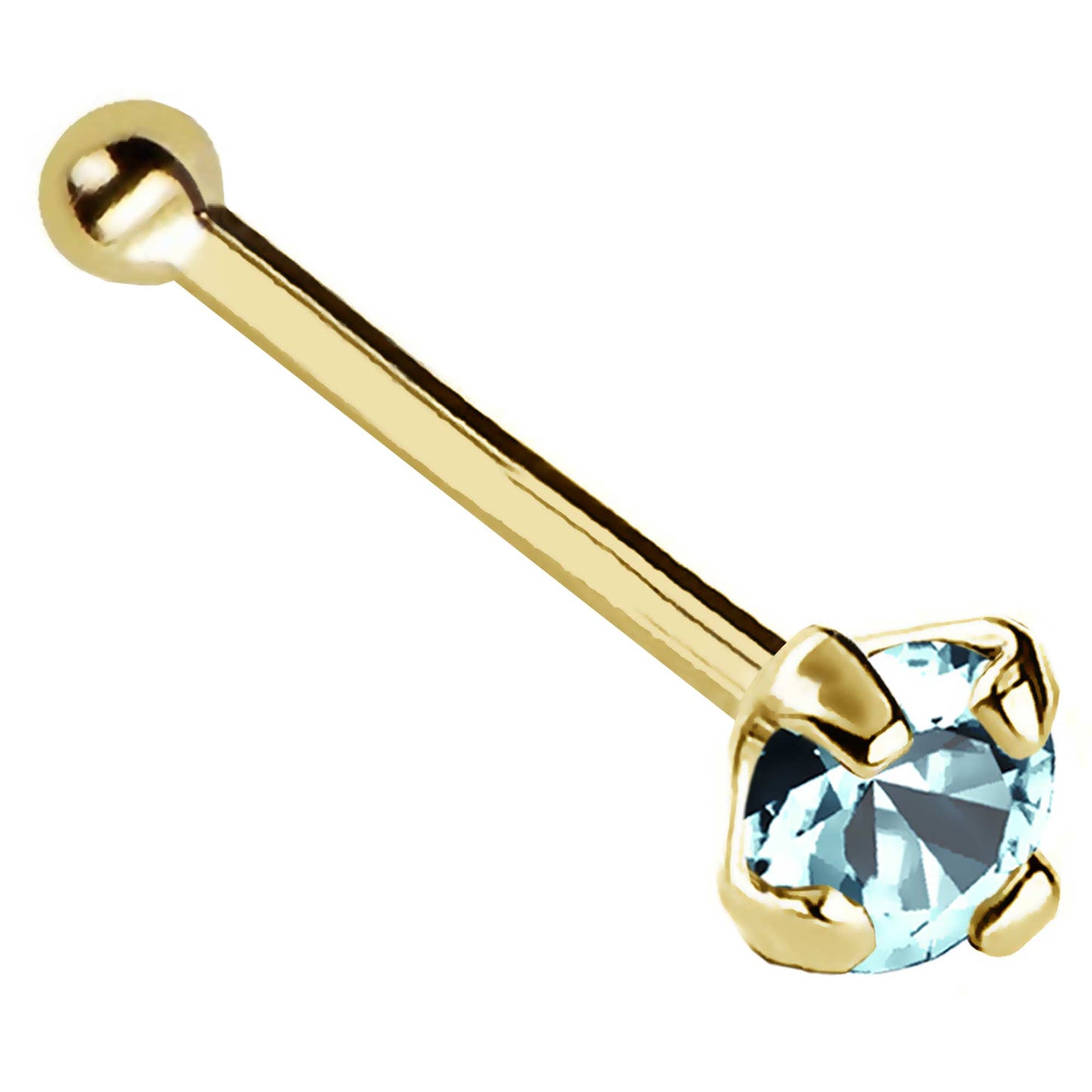 Jewelry Avalanche 22G 14K Gold Ball-end Nose Stud with Aquamarine Gemstone