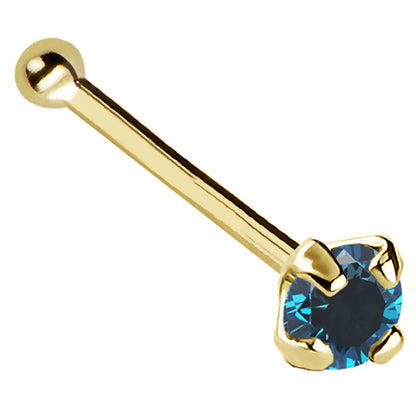 Jewelry Avalanche 22G 14K Gold Ball-end Nose Stud with Blue Diamond
