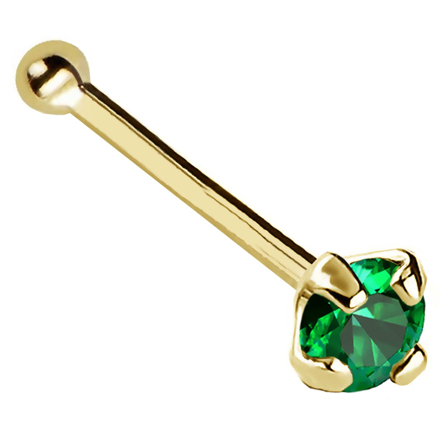 Jewelry Avalanche 22G 14K Gold Ball-end Nose Stud with Emerald Gemstone
