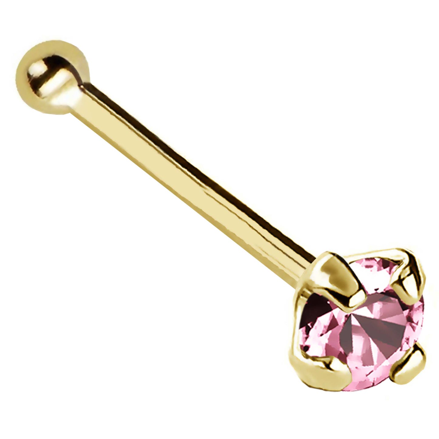 Jewelry Avalanche 22G 14K Gold Ball-end Nose Stud with Pink Tourmaline Gemstone