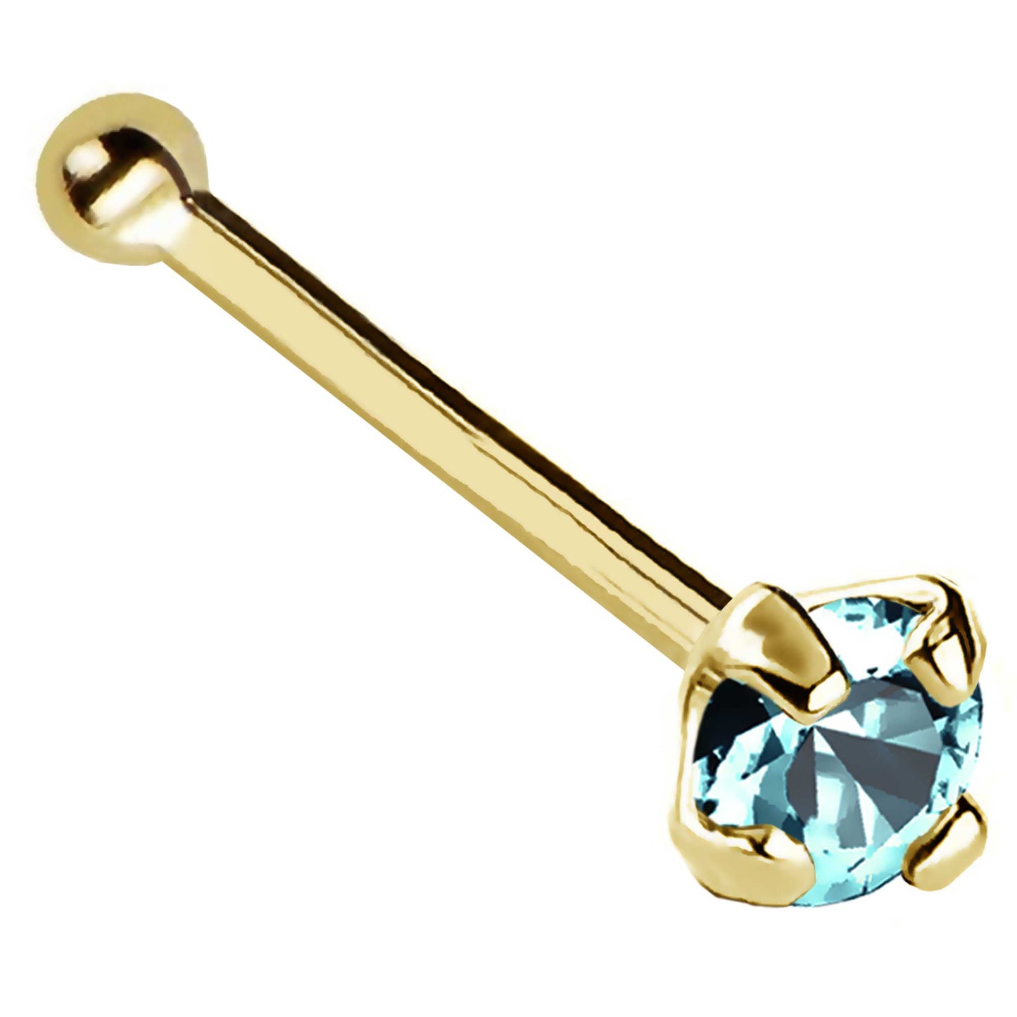 Jewelry Avalanche 22G 14K Gold Ball-end Nose Stud with Blue Topaz Gemstone