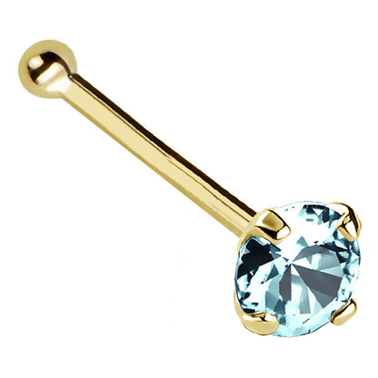 Jewelry Avalanche 22G 14K Gold Ball-end Nose Stud with Aquamarine Gemstone