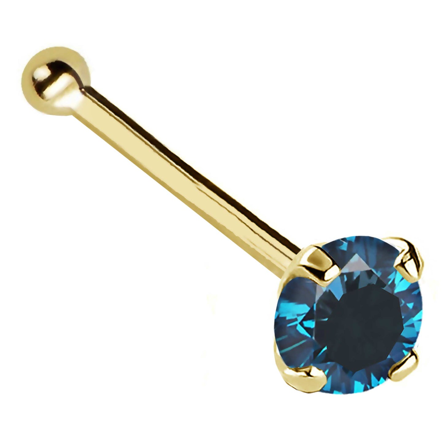 Jewelry Avalanche 22G 14K Gold Ball-end Nose Stud with Blue Diamond