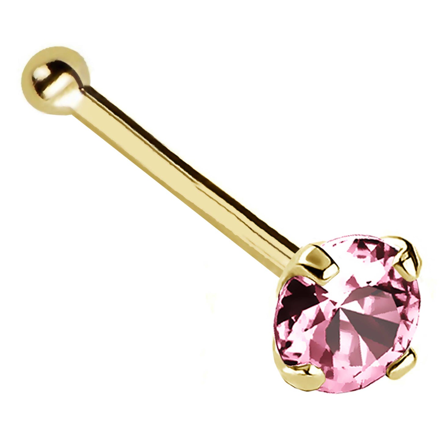 Jewelry Avalanche 22G 14K Gold Ball-end Nose Stud with Pink Tourmaline Gemstone