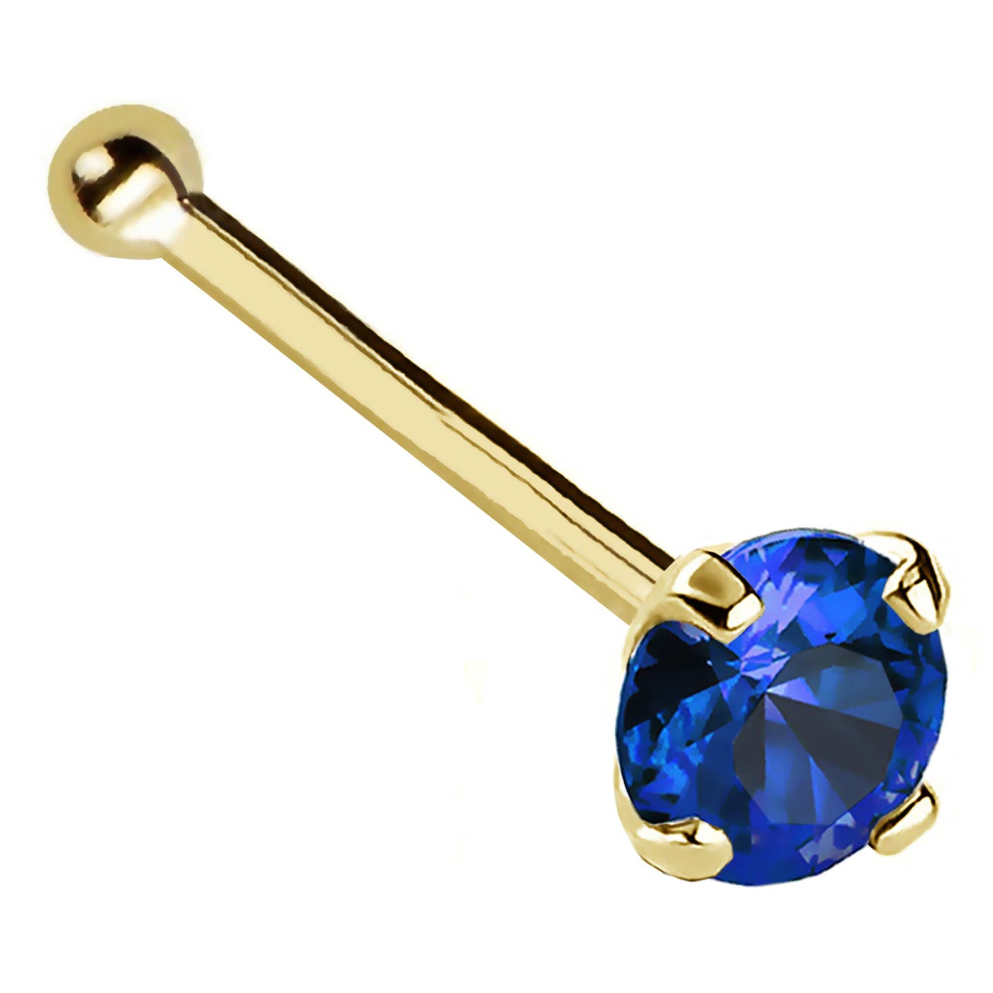 Jewelry Avalanche 22G 14K Gold Ball-end Nose Stud with Blue Sapphire Gemstone