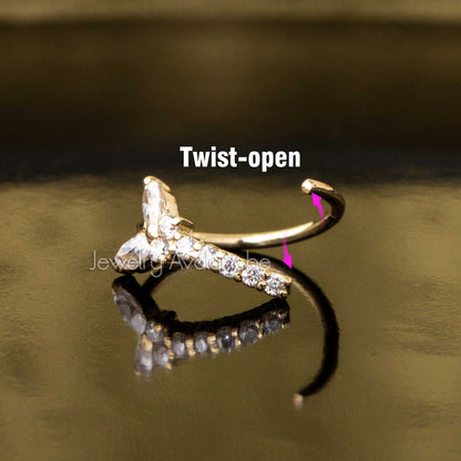 Jewelry Avalanche 14K Gold Butterfly Moissanite Nose Hoop Ring, 20G, 8mm, Twist-open