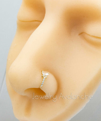 Jewelry Avalanche 14K Gold Butterfly Moissanite Nose Hoop Ring, 20G, 8mm, Twist-open