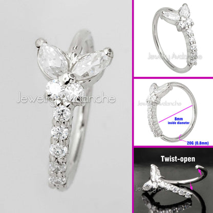 Jewelry Avalanche 14K Gold Butterfly Moissanite Nose Hoop Ring, 20G, 8mm, Twist-open