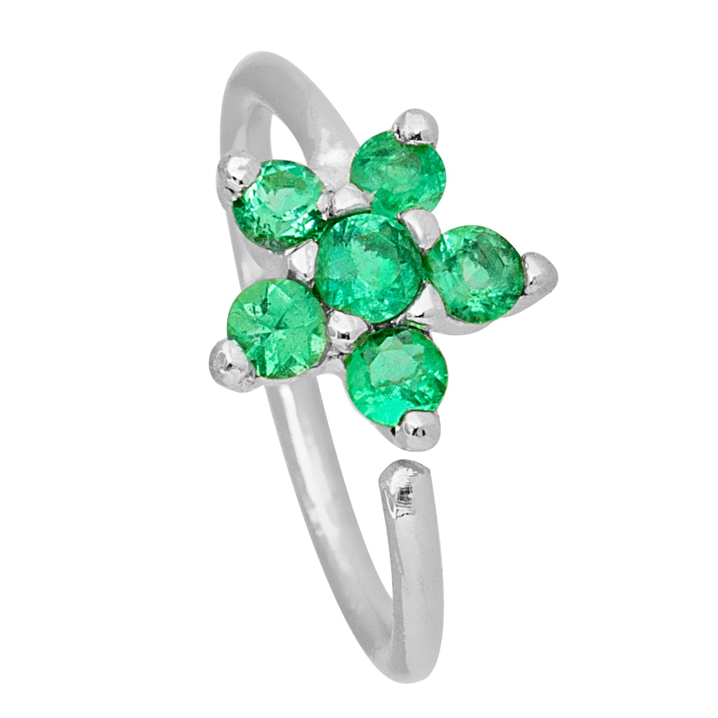 Jewelry Avalanche Ladies 20G 14K Gold Emerald Flower Nose Hoop Ring, 5/16"(8mm)