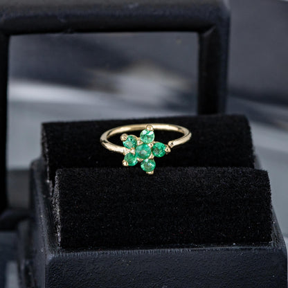 Jewelry Avalanche Ladies 20G 14K Gold Emerald Flower Nose Hoop Ring, 5/16"(8mm)