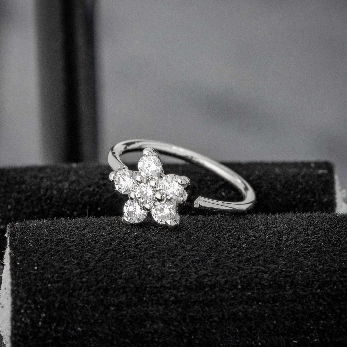 Jewelry Avalanche 20G 14K Gold .075ctw Diamond Flower Nose Hoop Ring, Twist-open 5/16"(8mm)