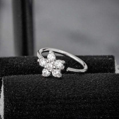 Jewelry Avalanche 20G 14K Gold .075ctw Diamond Flower Nose Hoop Ring, Twist-open 5/16"(8mm)