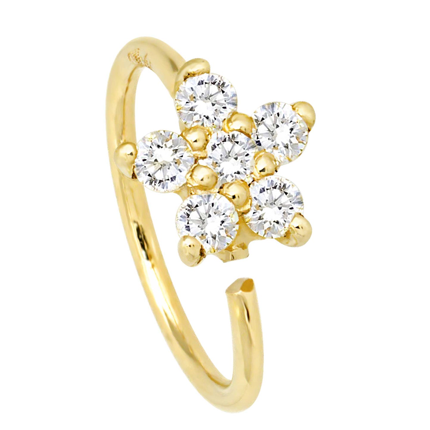Jewelry Avalanche 20G 14K Gold .075ctw Diamond Flower Nose Hoop Ring, Twist-open 5/16"(8mm)