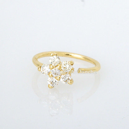 Jewelry Avalanche 20G 14K Gold .075ctw Diamond Flower Nose Hoop Ring, Twist-open 5/16"(8mm)