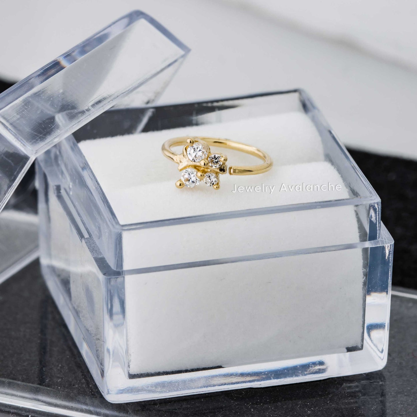 Jewelry Avalanche 14K Gold Butterfly Nose Hoop with 4 CZ Stones – 20G Twist Open Nose Ring