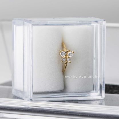 Jewelry Avalanche 14K Gold Butterfly Nose Hoop with 4 CZ Stones – 20G Twist Open Nose Ring