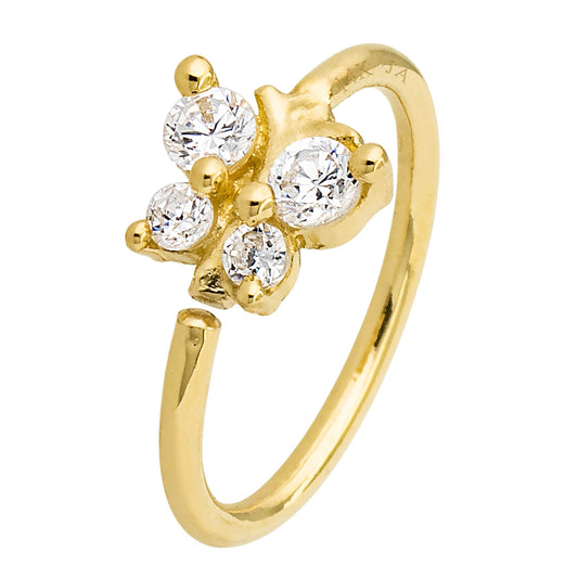 Jewelry Avalanche 14K Gold Butterfly Nose Hoop with 4 CZ Stones – 20G Twist Open Nose Ring