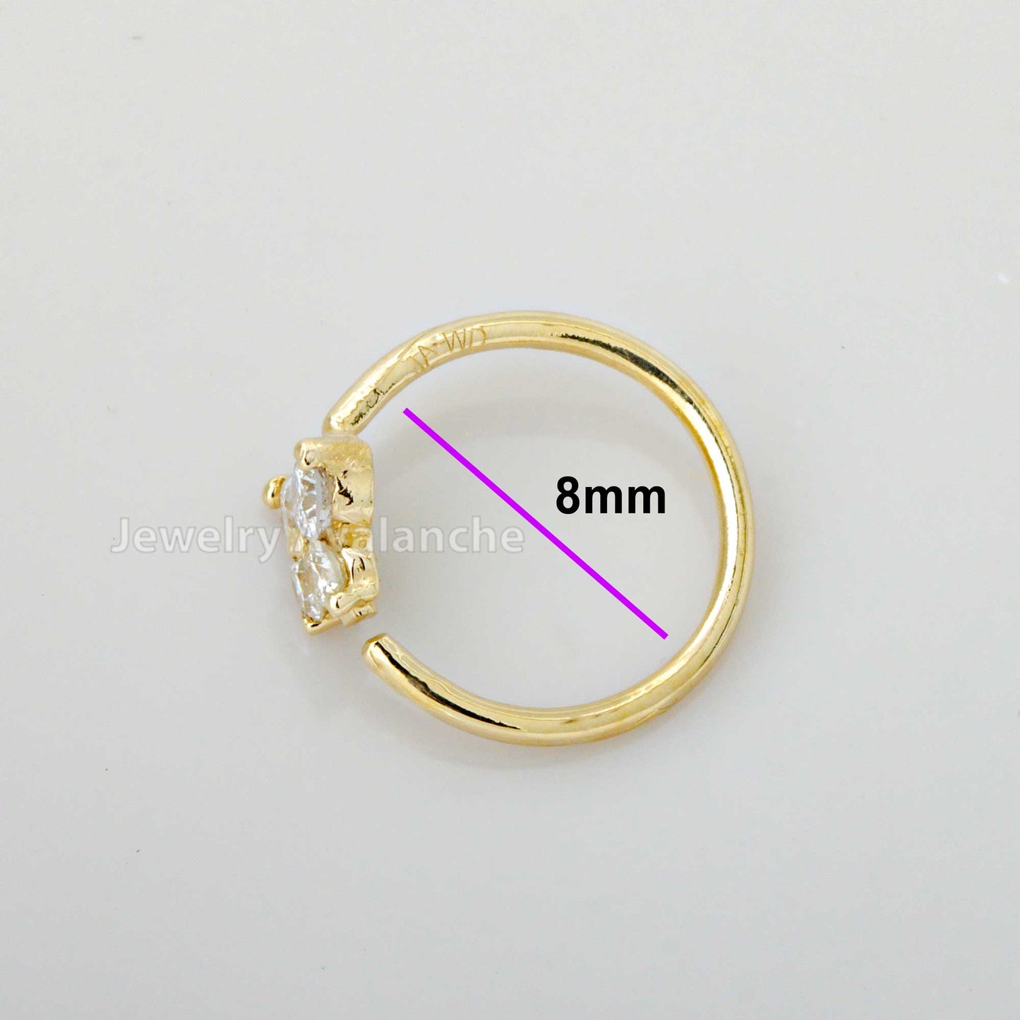 Jewelry Avalanche 20G Ladies 14K Gold Butterfly Nose Hoop, 0.11 ctw Diamond, Twist-open, 5/16"(8mm)