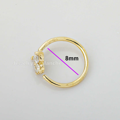 Jewelry Avalanche 20G Ladies 14K Gold Butterfly Nose Hoop, 0.11 ctw Diamond, Twist-open, 5/16"(8mm)
