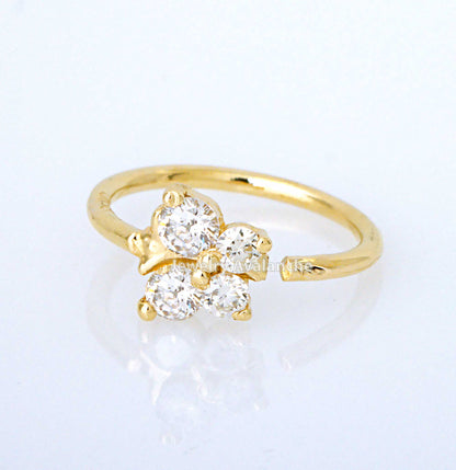 Jewelry Avalanche 20G Ladies 14K Gold Butterfly Nose Hoop, 0.11 ctw Diamond, Twist-open, 5/16"(8mm)