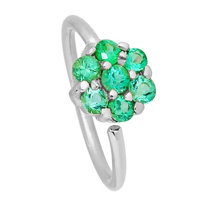 Jewelry Avalanche Ladies 20G 14K Gold Emerald Flower Nose Hoop Ring, 5/16"(8mm)