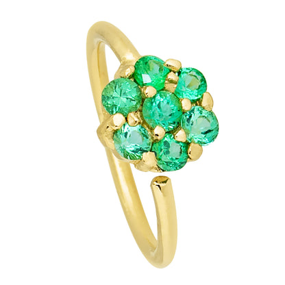 Jewelry Avalanche Ladies 20G 14K Gold Emerald Flower Nose Hoop Ring, 5/16"(8mm)