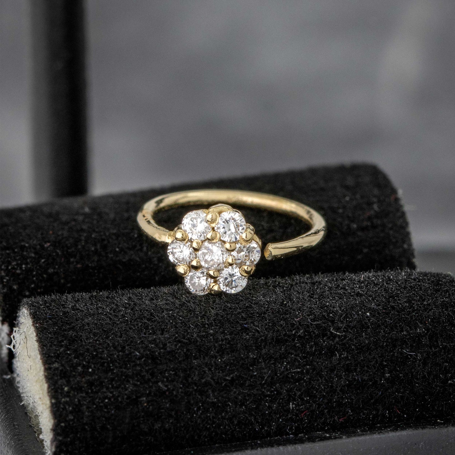 Jewelry Avalanche 20G 14K Gold .09ctw Diamond Flower Nose Hoop Ring, Twist-open 5/16"(8mm)
