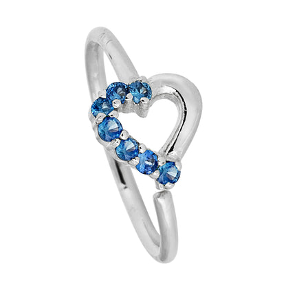 Jewelry Avalanche 20G 14K Gold Half-Heart Nose Hoop with Blue Sapphire Gemstones 8mm