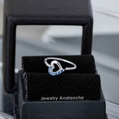 Jewelry Avalanche 20G 14K Gold Half-Heart Nose Hoop with Blue Sapphire Gemstones 8mm