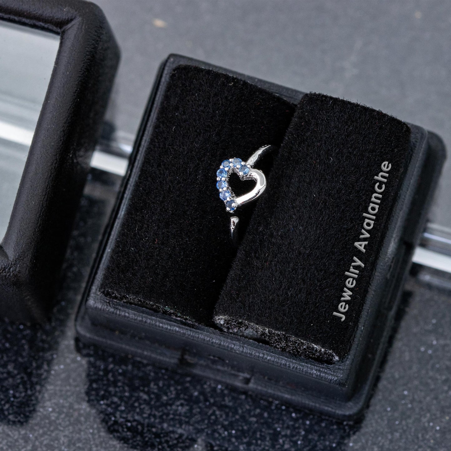Jewelry Avalanche 20G 14K Gold Half-Heart Nose Hoop with Blue Sapphire Gemstones 8mm