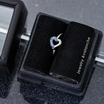 Jewelry Avalanche 20G 14K Gold Half-Heart Nose Hoop with Blue Sapphire Gemstones 8mm