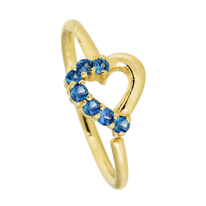 Jewelry Avalanche 20G 14K Gold Half-Heart Nose Hoop with Blue Sapphire Gemstones 8mm