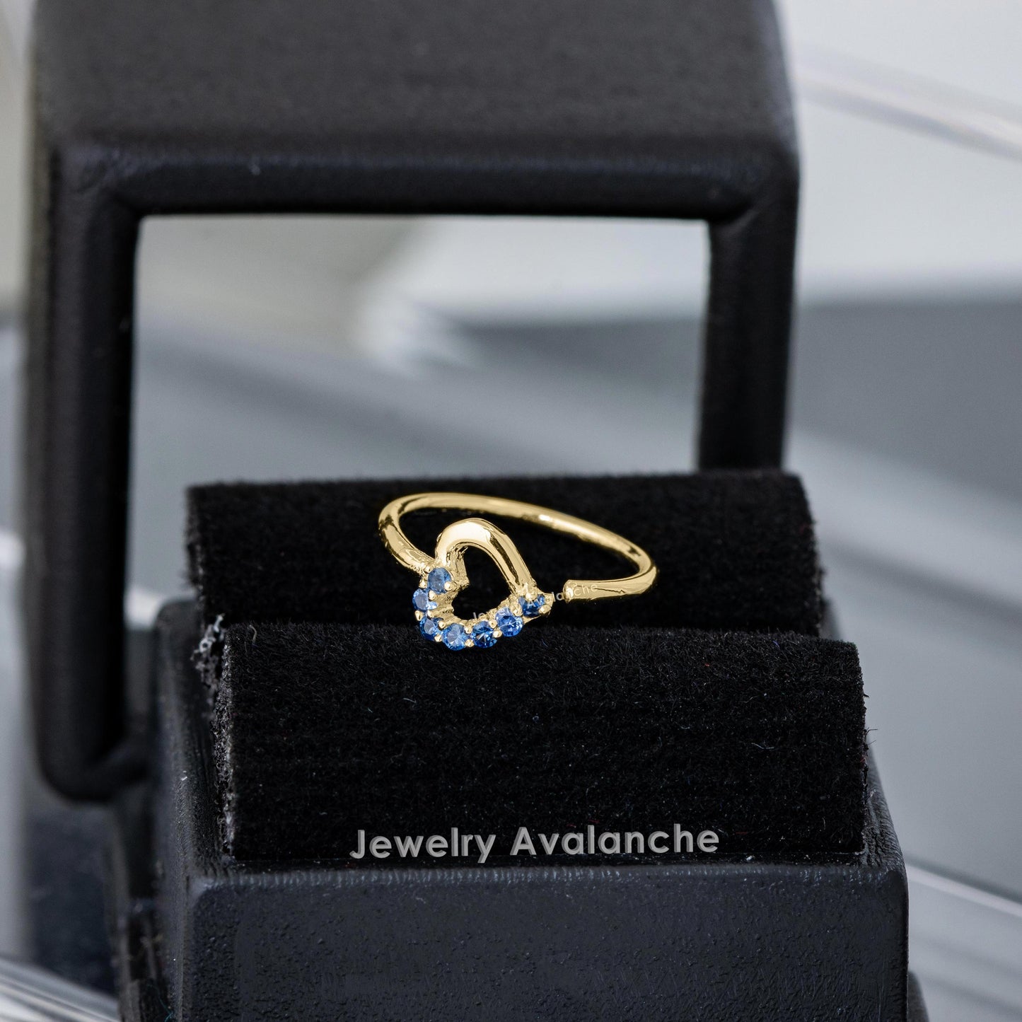 Jewelry Avalanche 20G 14K Gold Half-Heart Nose Hoop with Blue Sapphire Gemstones 8mm