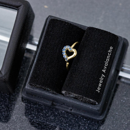 Jewelry Avalanche 20G 14K Gold Half-Heart Nose Hoop with Blue Sapphire Gemstones 8mm