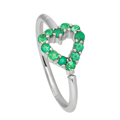 Jewelry Avalanche Ladies 14K Gold Heart Nose Hoop with Emerald Gemstones, 20G, 8mm