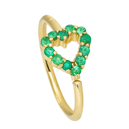 Jewelry Avalanche Ladies 14K Gold Heart Nose Hoop with Emerald Gemstones, 20G, 8mm