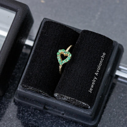 Jewelry Avalanche Ladies 14K Gold Heart Nose Hoop with Emerald Gemstones, 20G, 8mm