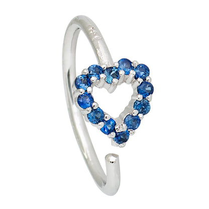 Jewelry Avalanche 20G 14K Gold Heart Nose Hoop with Blue Sapphire Gemstones 8mm