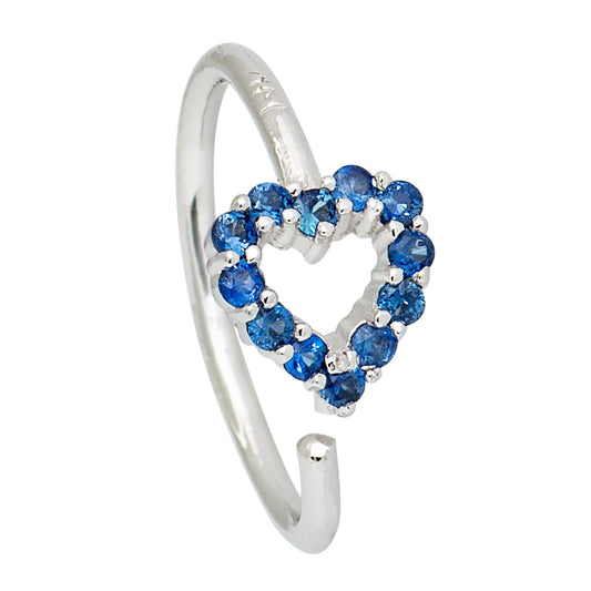 Jewelry Avalanche 20G 14K Gold Heart Nose Hoop with Blue Sapphire Gemstones 8mm