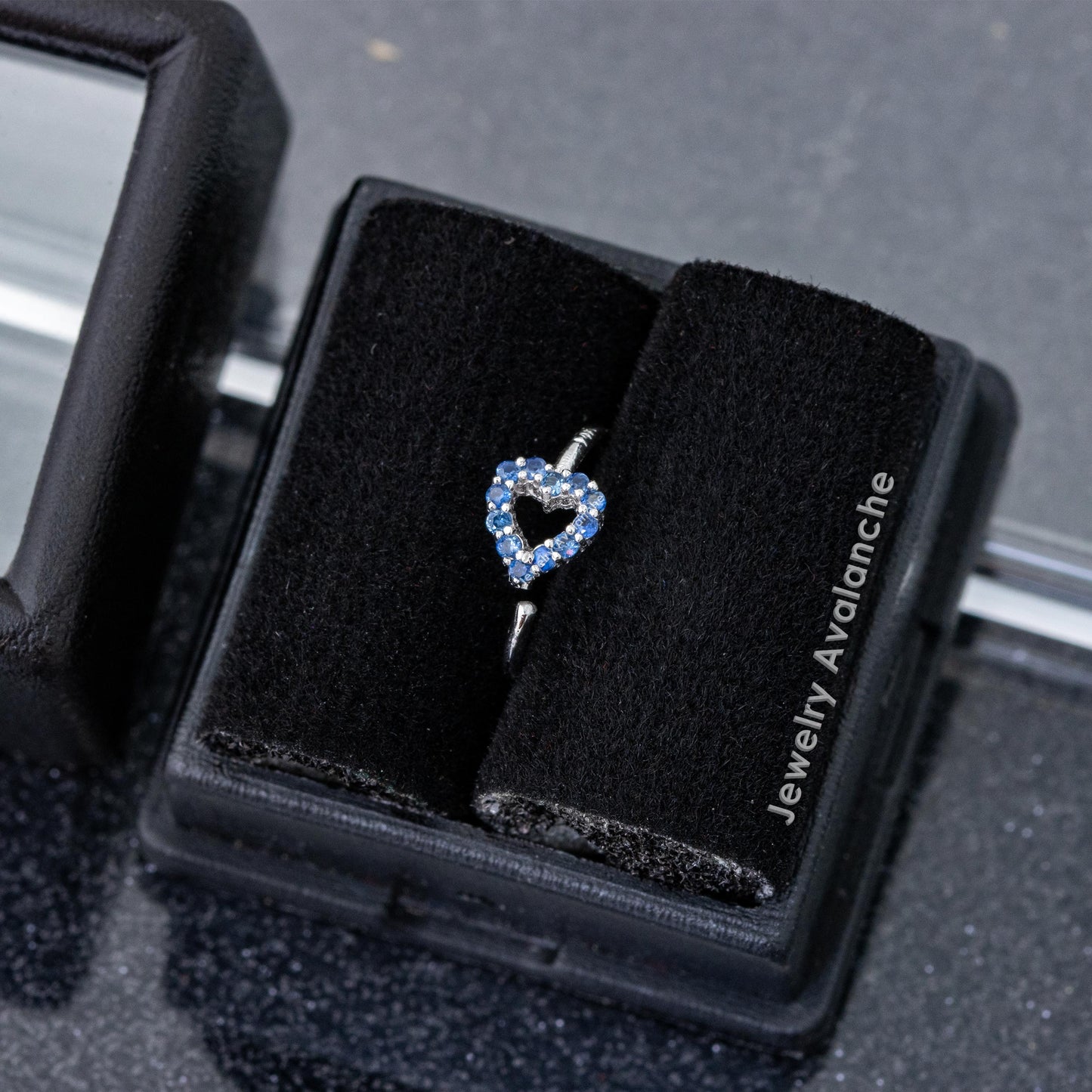 Jewelry Avalanche 20G 14K Gold Heart Nose Hoop with Blue Sapphire Gemstones 8mm