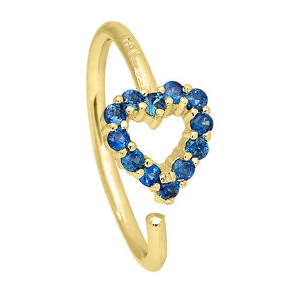 Jewelry Avalanche 20G 14K Gold Heart Nose Hoop with Blue Sapphire Gemstones 8mm