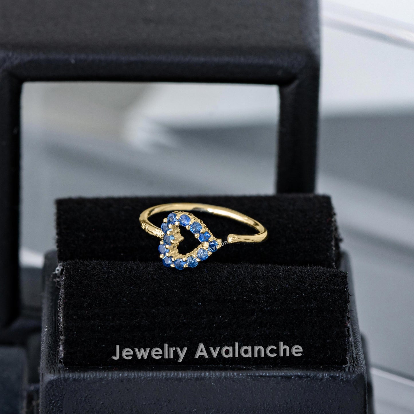 Jewelry Avalanche 20G 14K Gold Heart Nose Hoop with Blue Sapphire Gemstones 8mm