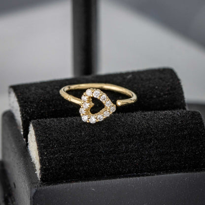 Jewelry Avalanche 20G 14K Gold 0.11ctw Diamond Heart Nose Hoop Ring, Twist-open 5/16"(8mm)