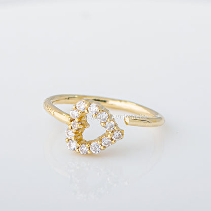 Jewelry Avalanche 20G 14K Gold 0.11ctw Diamond Heart Nose Hoop Ring, Twist-open 5/16"(8mm)