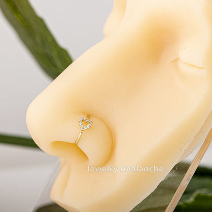 Jewelry Avalanche 20G 14K Gold 0.11ctw Diamond Heart Nose Hoop Ring, Twist-open 5/16"(8mm)