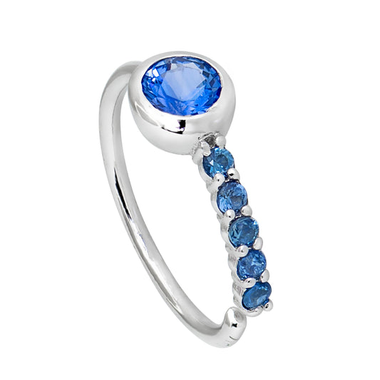 Jewelry Avalanche 20G 14K Gold Bezel Blue Sapphire Nose Hoop Ring, 5/16"(8mm)