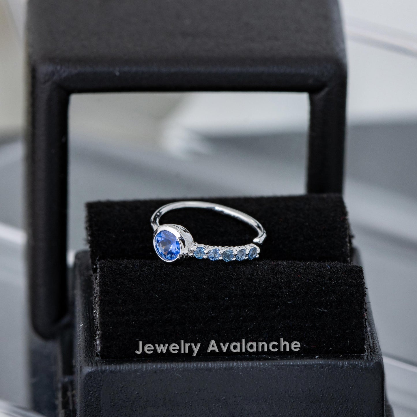 Jewelry Avalanche 20G 14K Gold Bezel Blue Sapphire Nose Hoop Ring, 5/16"(8mm)