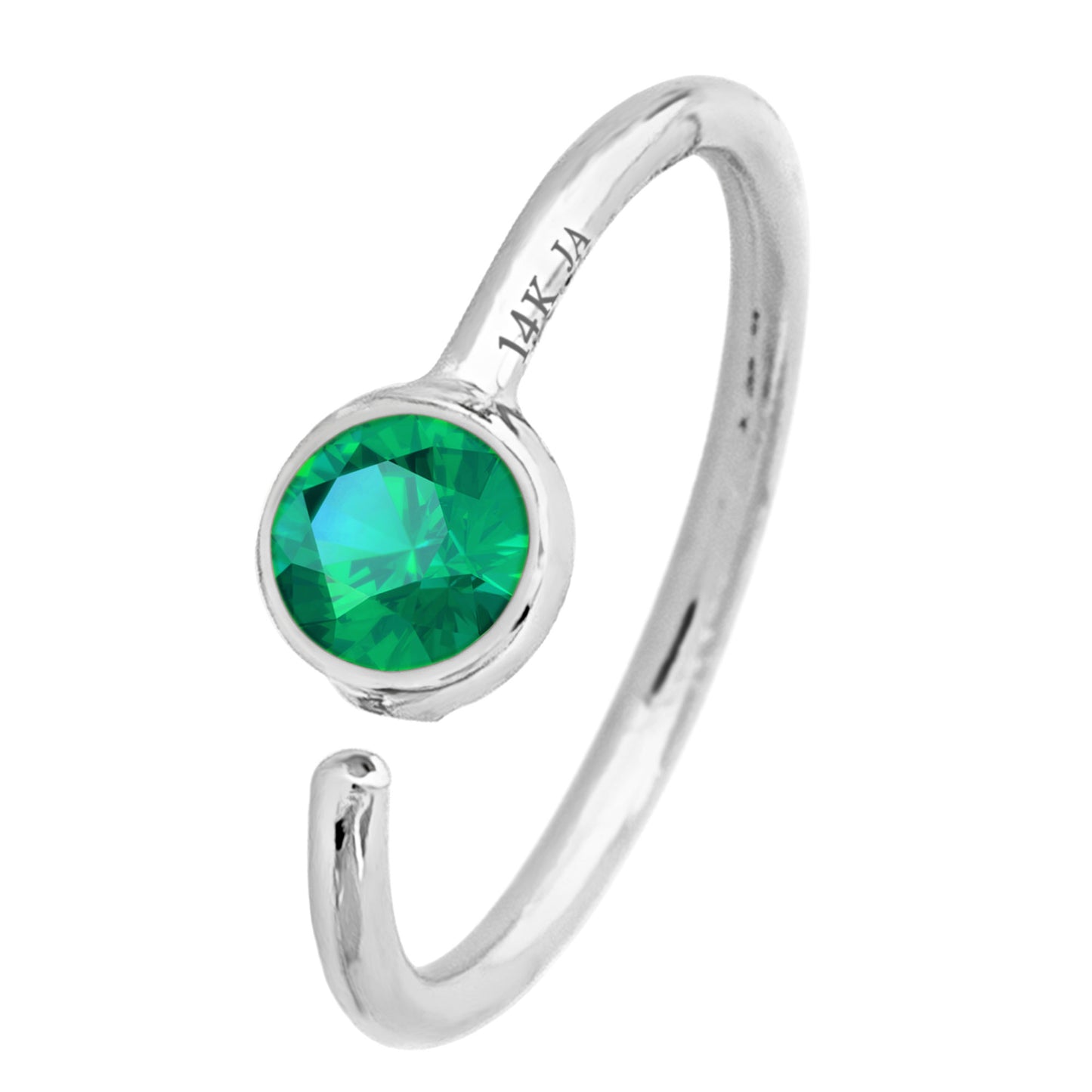 Jewelry Avalanche 20G 14K Gold Bezel Set Emerald Nose Hoop Ring, 8mm, May Birthstone